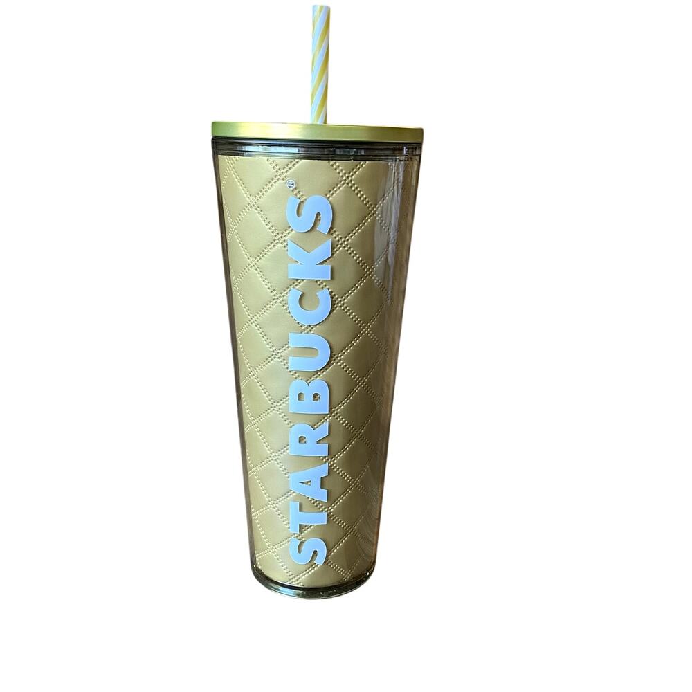 Starbucks LIMITED EDITION 2024 Metallic Gold Quilted Tumbler 24 OZ Venti
